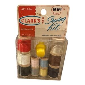 Clarks Sewing Kit with Red, Yellow, Blue, Brown, Black, Cream, Pink Threads